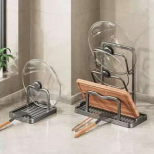 ドイツ製キッチンカウンター用鍋蓋ラック、収納ラック、多機能収納ラック、座った状態/立った状態でのヘラホルダー